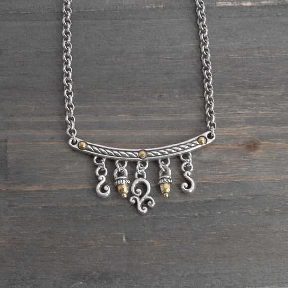 Brighton Bar Necklace Dangle Beads Gold Tone 16-18" Vintage Retired Design - Picture 4 of 9